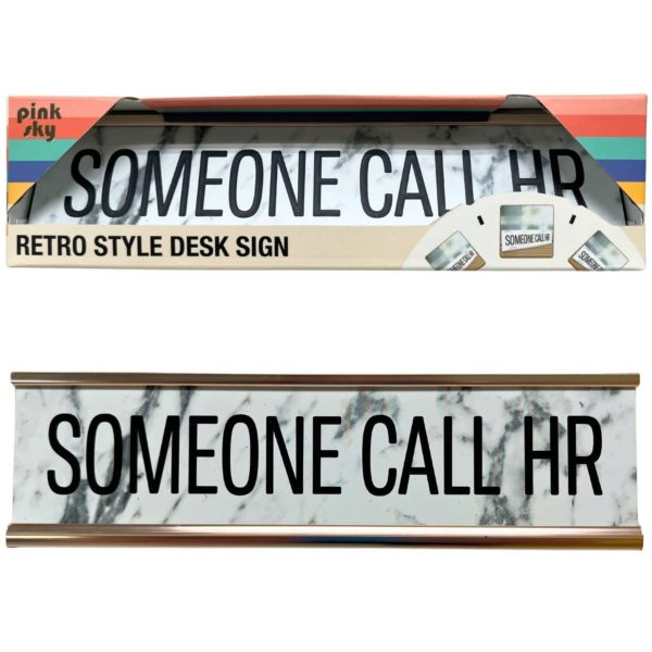Pink Sky Rectangular Retro Sytle Desk Sign w/ Someone Call HR Design