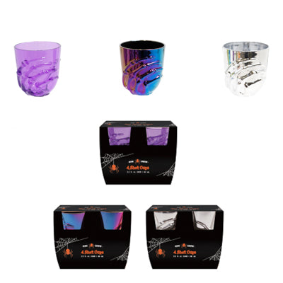 Shot Cups Halloween 4pk/2.2floz Bone Shaped 3ast Finish Chrome/irid Window Boxed
