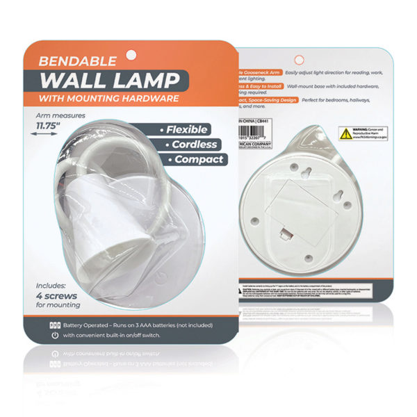 Battery Operated Bendable Wall Lamp with Mounting Hardware