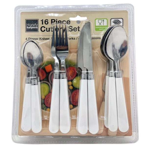 16 Piece Cutlery Set with White Handles