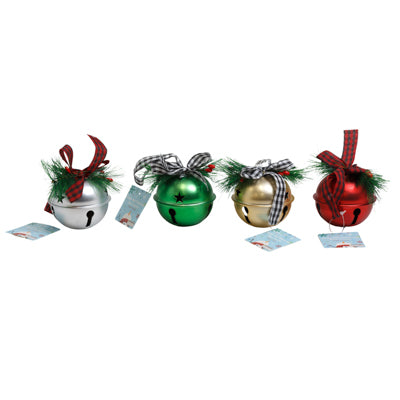 Jingle Bell Orn/door Hanger 3in 4ast Clr Ea W/2ast Check Ribbon W/pine Decor/xmas Ht