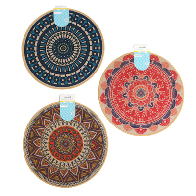 Placemat 14.76in Dia 3ast Mandala Patterns W/anti-slip Backing/header