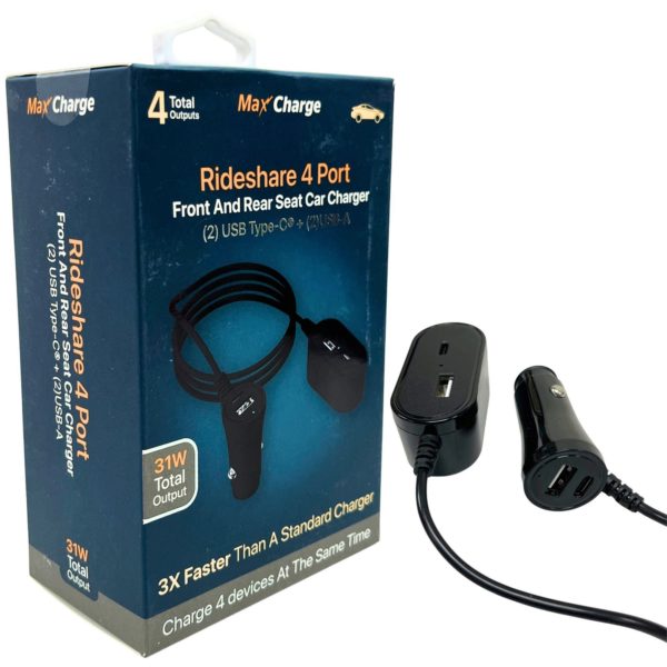 Rideshare Dual USB Type C Dual Type A Front and Backseat Car Plug