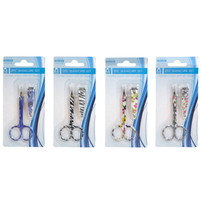 Manicure Set 2pc Nail Clipper &cuticle Scissors 4ast Prints Hba Blc