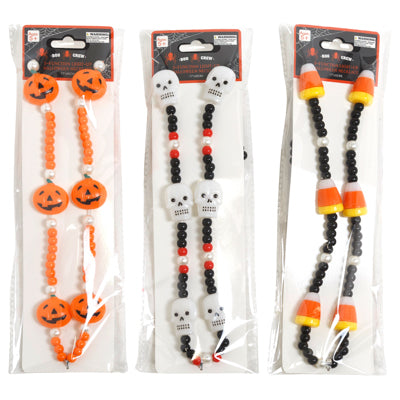 Necklace Halloween Beaded 6led 3ast Pumpkin/skull/candy Corn Pb/ins