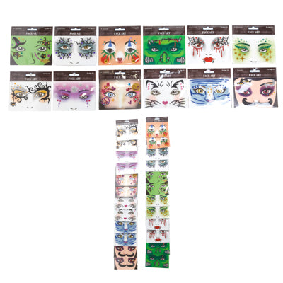 Face Art Halloween 12 Assorted Designs On Merch Strip
