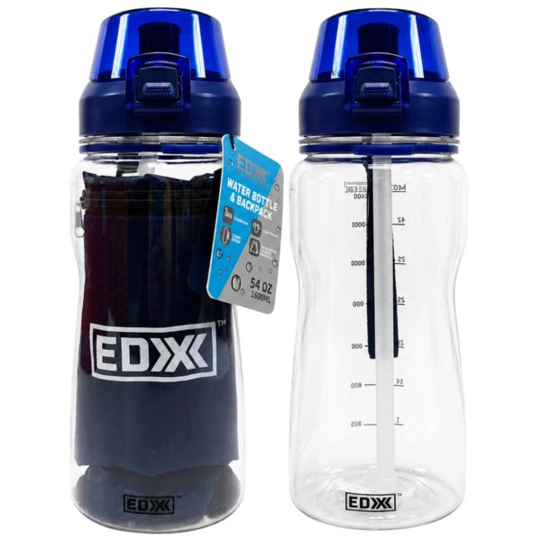 EDX 54oz Water Bottle with Drawstring Backpack Set in Navy