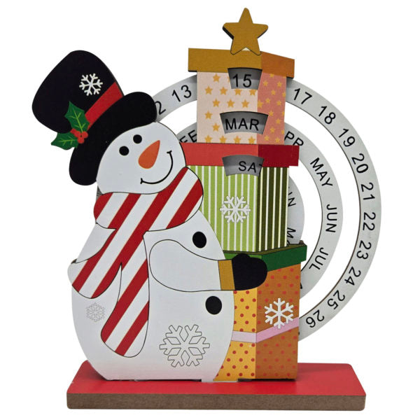Snowman Wooden Calendar Tabletop Christmas Accent