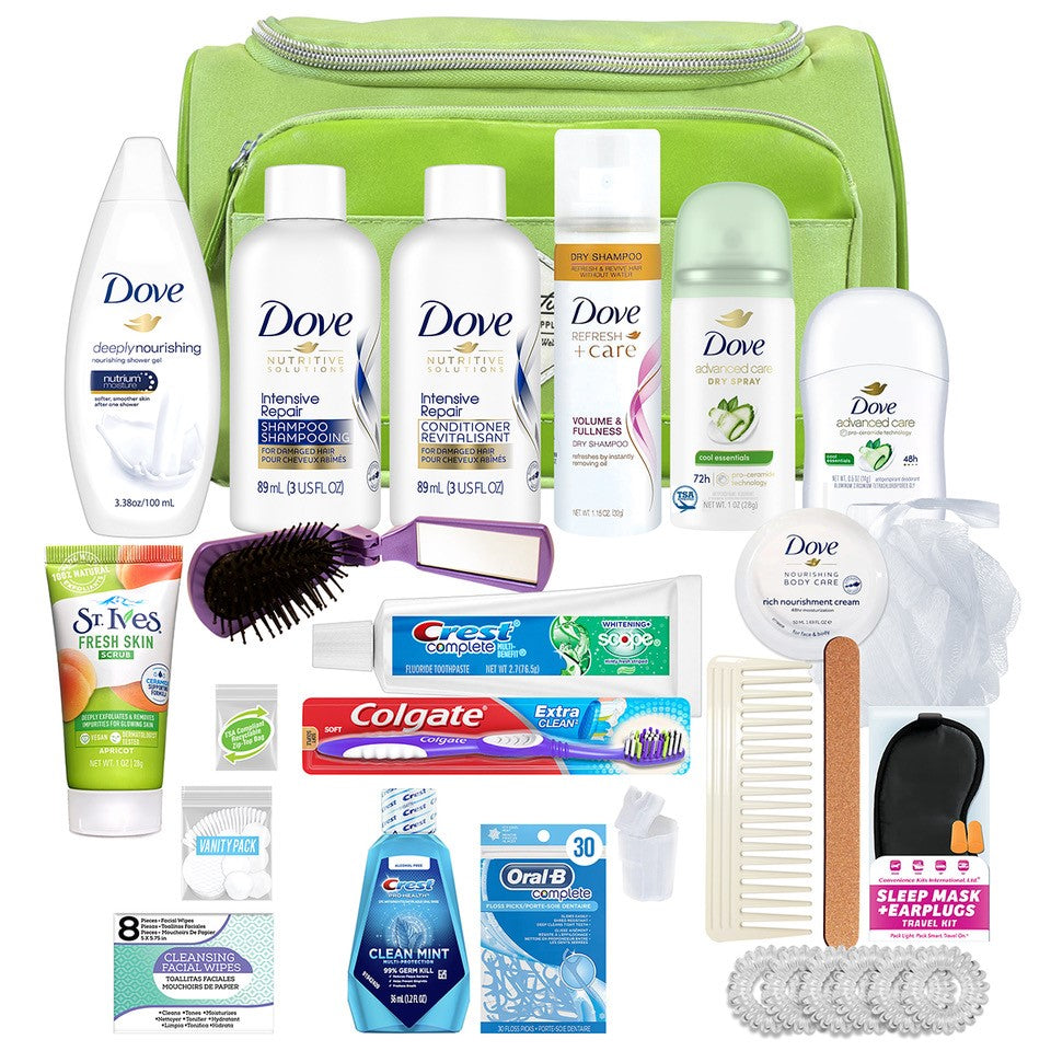30 PC. Women's Deluxe Dove Hair Care, Beauty & Hygiene Travel Kit