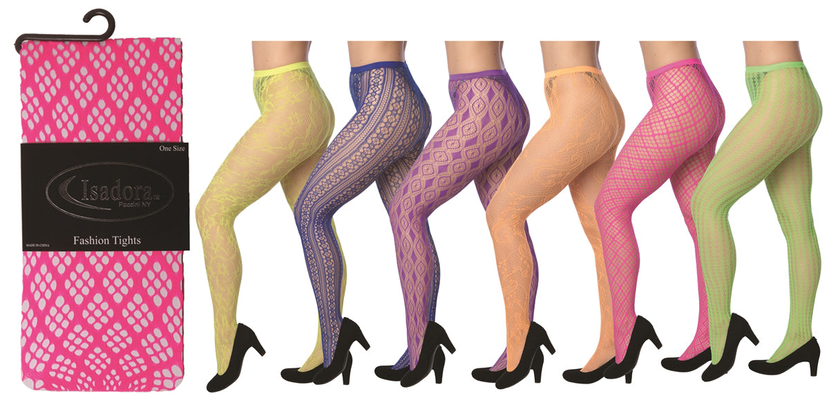 Women's Neon Designer Fishnet Tights - Queen Size