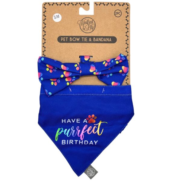 Pet Bow Tie and Small Bandana Set Rainbows Have a Purrfect Birthday