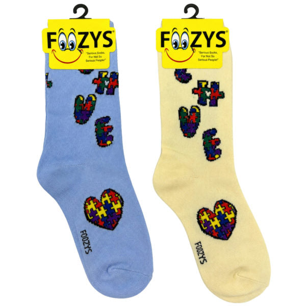 FOOZYS Crew Socks Assorted Blue & White with Autism Support Design Size 9-11