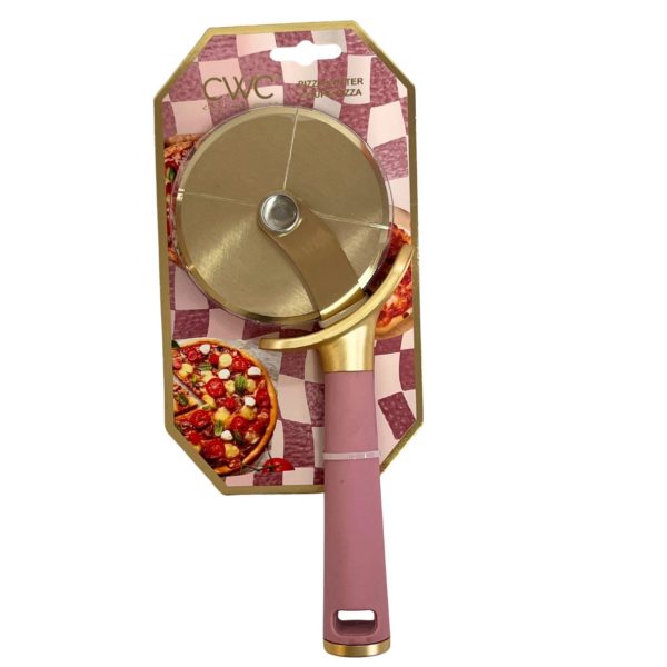 Cook with Color 3.5" x 9" Large Gold Pizza Cutter with Pink Handle