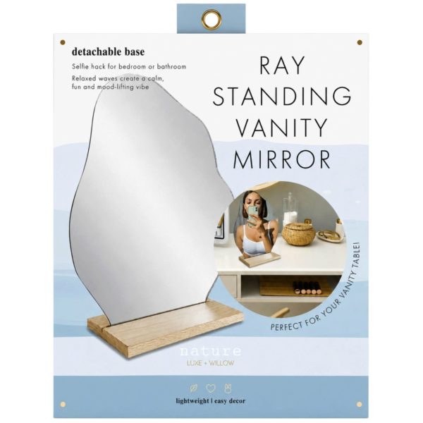 Ray Wavy Abstract Vanity Mirror with Removable Wood Base