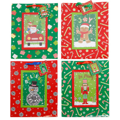 Gift Bag Xmas Lg W/framed Confetti Tipon 4ast 10x12x5in Upc/label