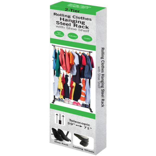 Triple Level Rolling Garment and Shoe Rack