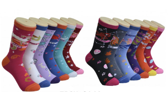 Women's Novelty Crew Socks - Zodiac Print - Size 9-11