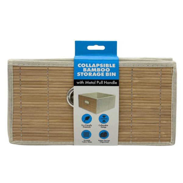 Foldable Storage Bin with Bamboo Front and Handle Organizer Box
