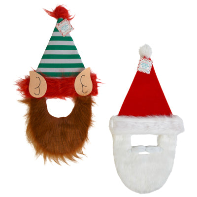 Santa/elf Hat W/beard 2ast Adult Size 27in/xmas Ht/jhook
