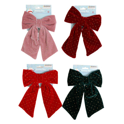 Bow Deluxe Velvet Puffy W/gold Dots 6x9in 4ast Colors On Xm/tcd