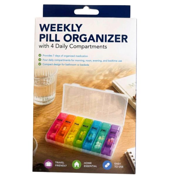 Weekly Pill Organizer with 4 Daily Compartments