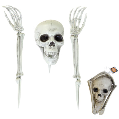 Lawn Skeleton 3pc Set Skull Head & 2 Arms 16.25in X 7.5in Mesh Bag /ht