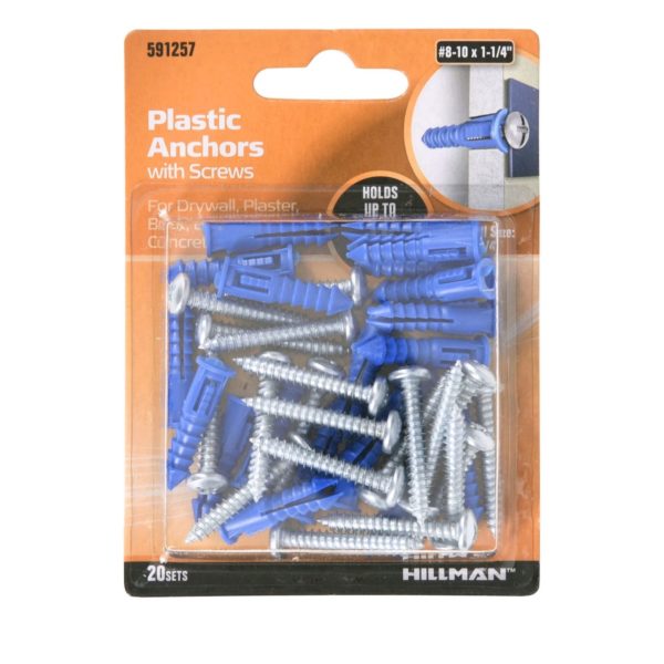 Hillman 20 Piece 15lb Plastic Anchors with Screws Set