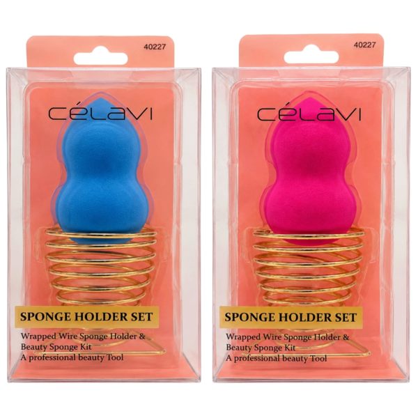 Celavi Blending Sponge with Gold Metal Stand in Assorted Colors