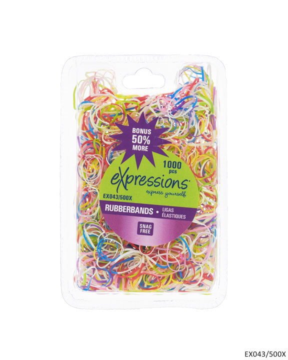 Plastic Mini Hair Elastic Rubber Bands - Assorted Colors - 1000-Pack