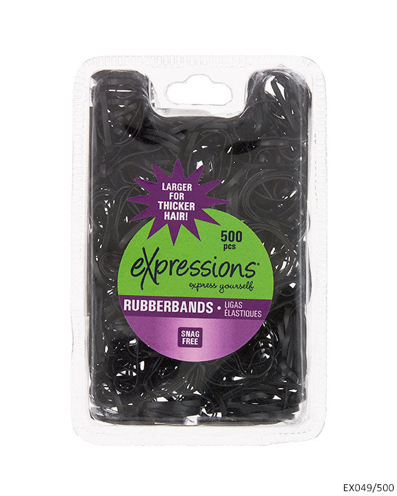 Large Hair Elastic Rubber Bands - Black - 500-Pack