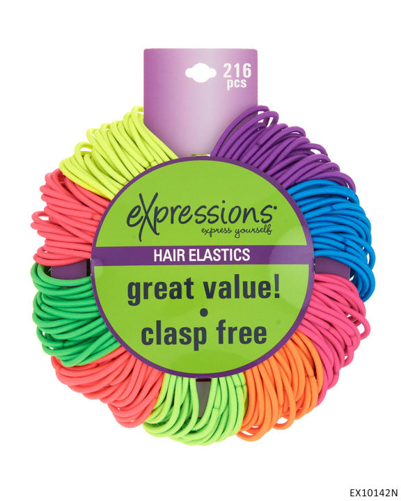 Hair Elastics - Neon Colors - 216-Pack