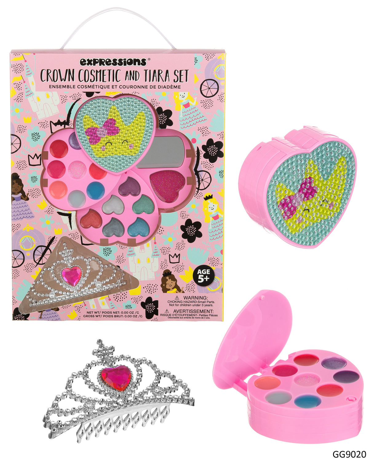 Expressions Heart-Shaped Cosmetic Set w/ Rhinestones & Tiara Crown