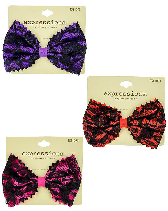 Lace Bow Hair Clips w/ Satin Binding - Assorted Colors