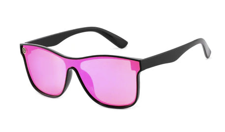 Unisex Deluxe Colorized Lens Beach Sunglasses - Black Frames - Pink Lens