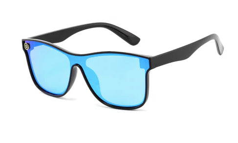 Unisex Deluxe Colorized Lens Beach Sunglasses - Black Frames - Ocean Blue Lens