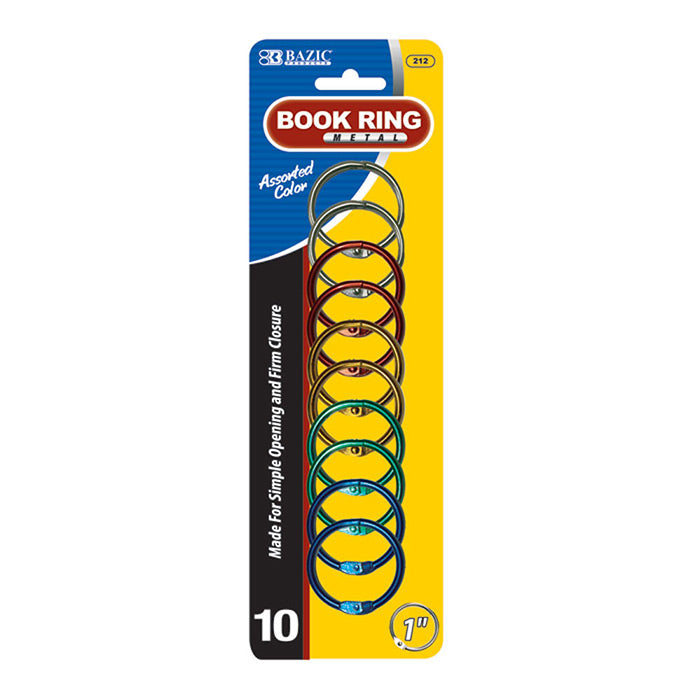 1" Assorted Color Metal Book Rings (10/Pack)