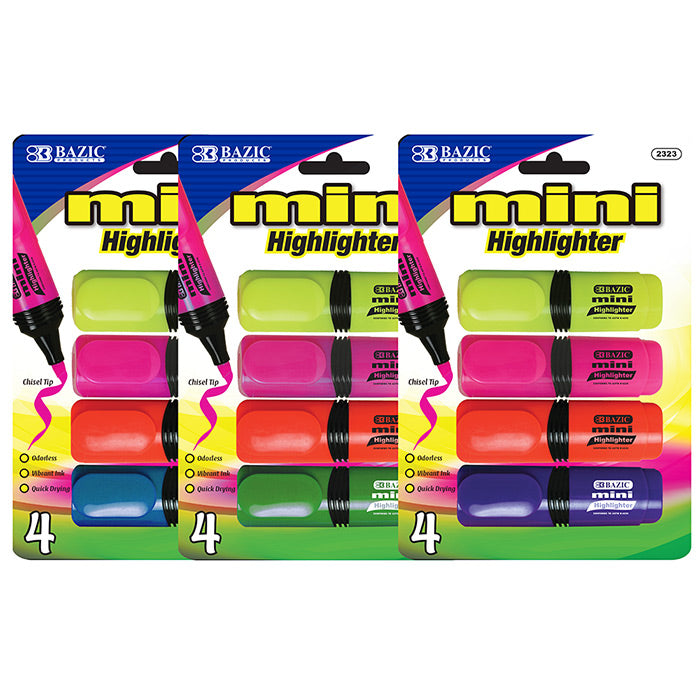 Mini Desk Style Fluorescent Highlighters (4/Pack)