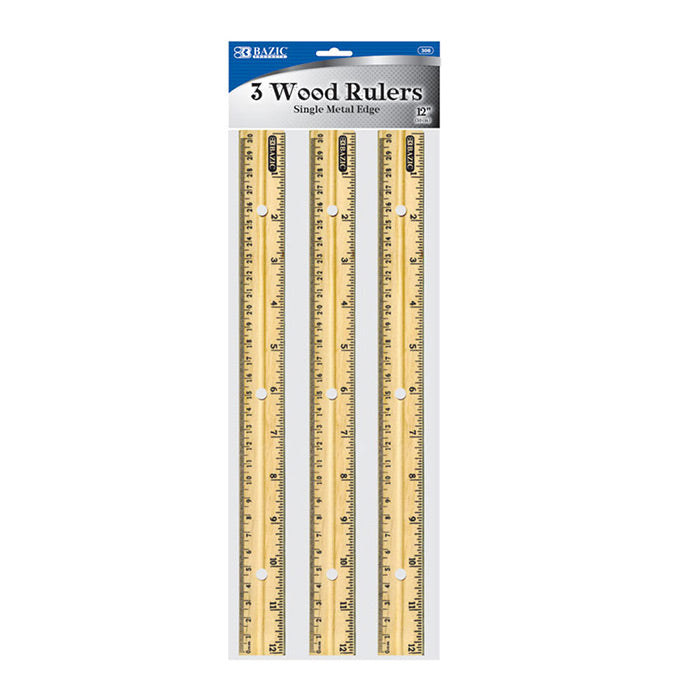 12" (30Cm) Wooden Ruler (3/Pack)