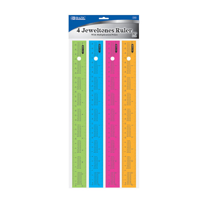 12" (30Cm) Ruler w/ Multiplication Prints (4/Pack)