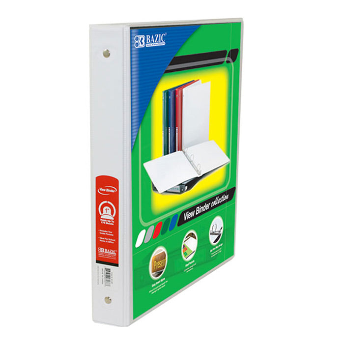 1" White 3-Ring View Binder w/ 2-Pockets