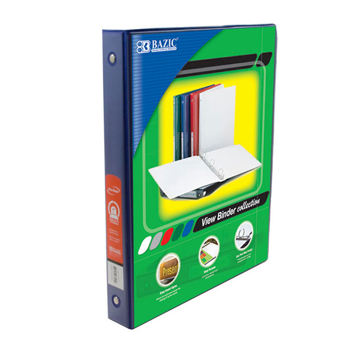 1" Blue 3-Ring View Binder w/ 2-Pockets