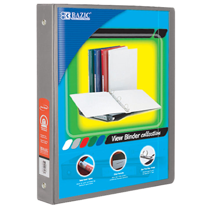 1/2" Grey 3-Ring View Binder w/ 2-Pockets
