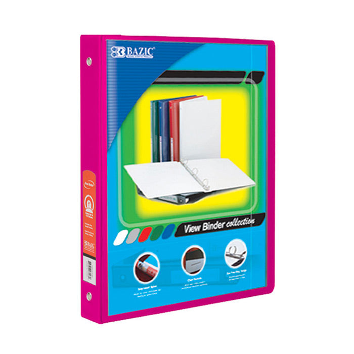 1/2" Fuschia 3-Ring View Binder w/ 2-Pockets