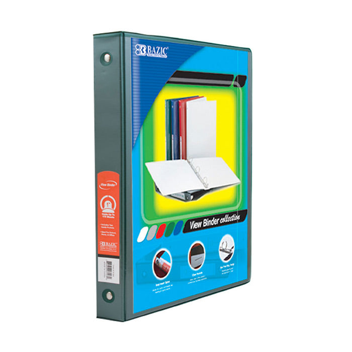 1" Green 3-Ring View Binder w/ 2-Pockets