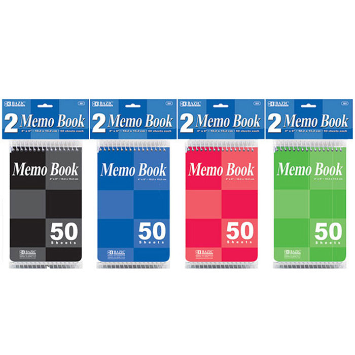 50 Ct. 4" X 6" Top Bound Spiral Memo Books (2/Pack)