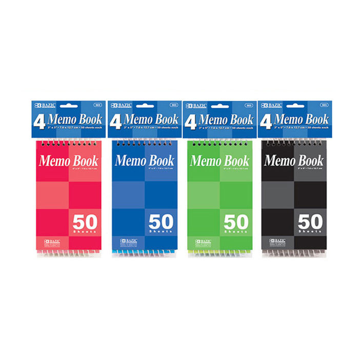 50 Ct. 3" X 5" Top Bound Spiral Memo Books (4/Pack)
