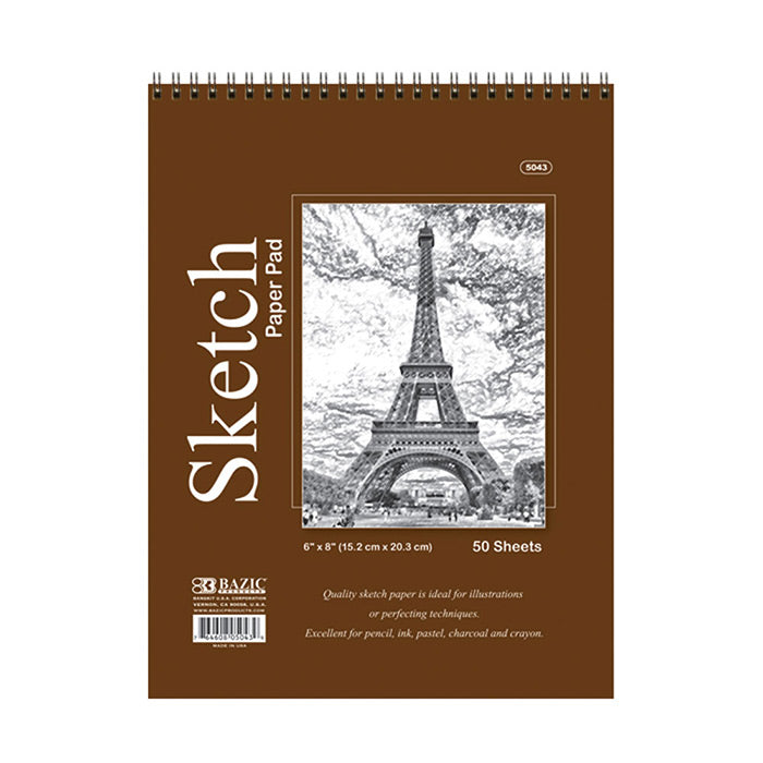 50 Ct. 6" X 8" Top Bound Spiral Premium Sketch Pad