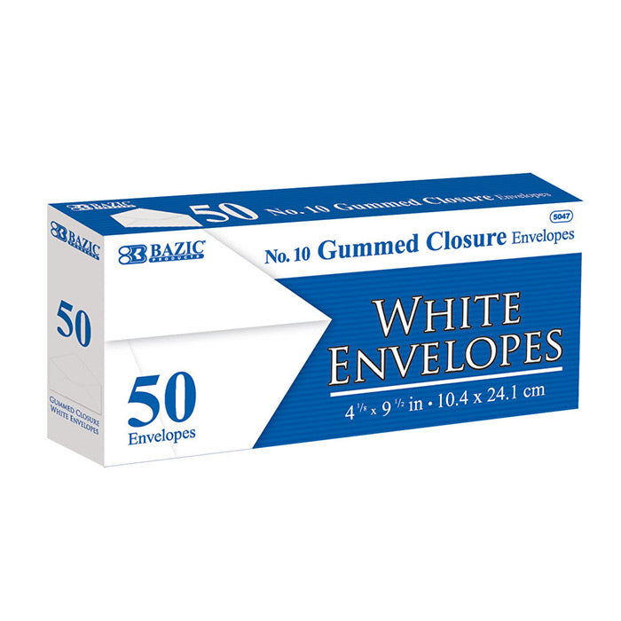 #10 White Envelope w/ Gummed Closure (50/Pack)