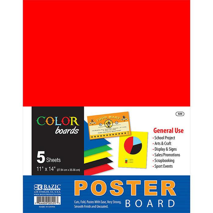 11" X 14" Multi Color Poster Board (5/Pack)