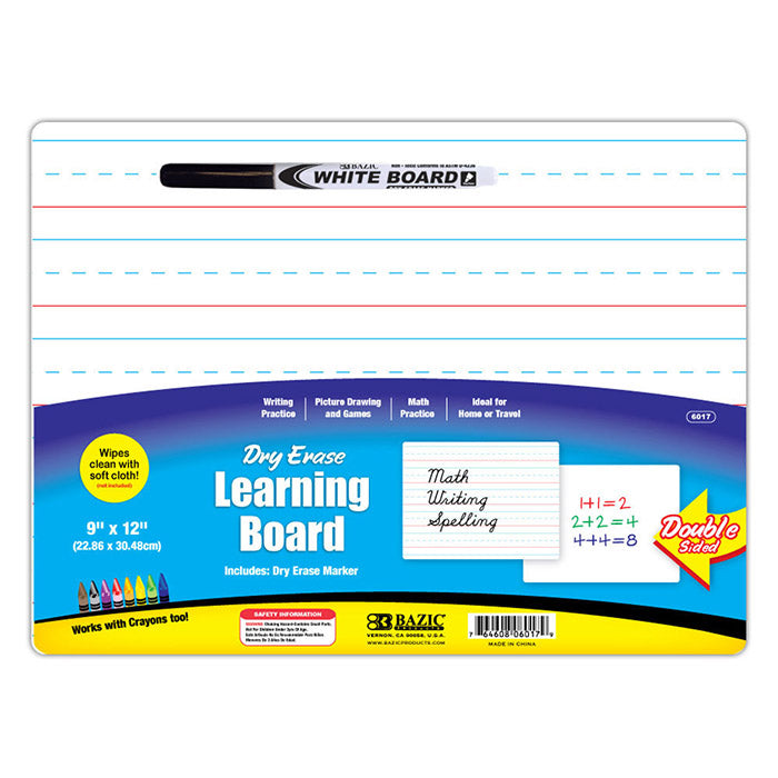 9" X 12" Double Sided Dry Erase Learning Board w/ Marker